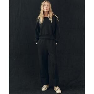 The Great The Win Sweatpants Wide Leg True Black Cotton Lounge Pants Sz 3 L NWT